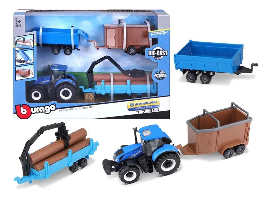 Miniatura Trator T7.315 Kit 3 Reboques New Holland - T7315KIT