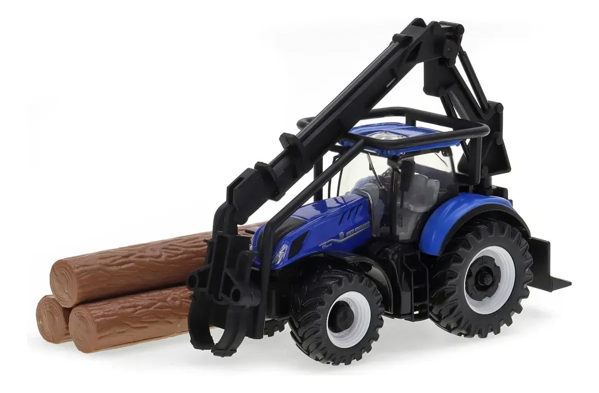 Miniatura Trator T7.315 Garra e Troncos New Holland - T7315G