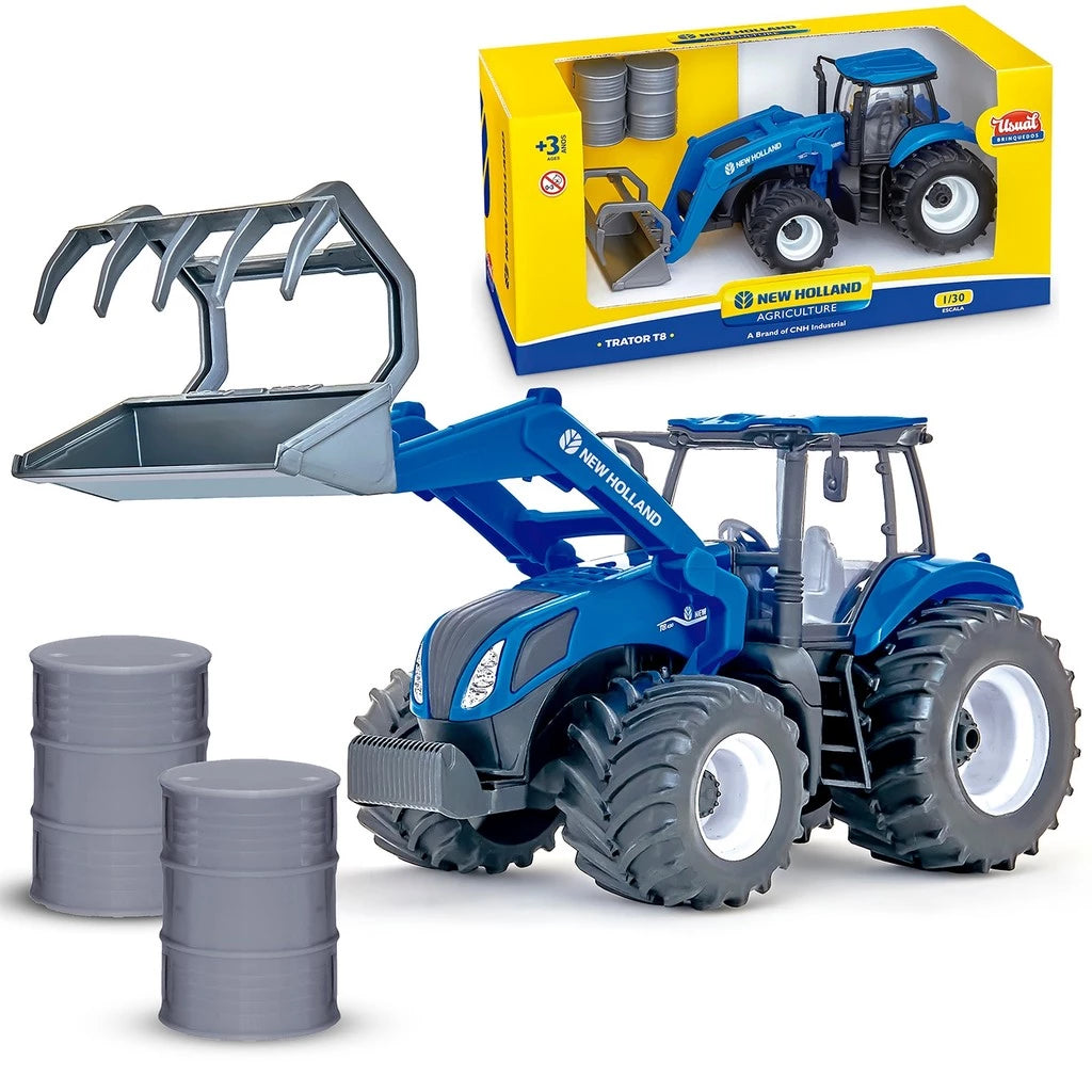Miniatura Trator T8 Garfo e Acessórios New Holland - ENH60676NH